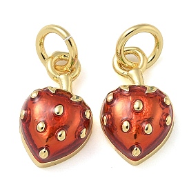 Real 18K Gold Plated Brass Enamel Charms, with Jump Ring, Long-Lasting Plated, Lead Free & Cadmium Free, Strawberry Charms