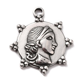 304 Stainless Steel Charms, Textured, Sun with Human