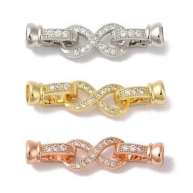 Rack Plating Brass Micro Pave Clear Cubic Zirconia Fold Over Clasps, Cadmium Free & Lead Free, Long-Lasting Plated, Infinity