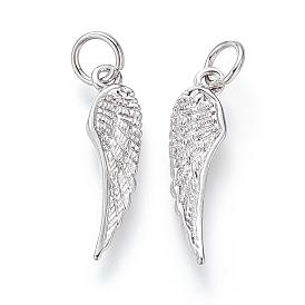 Brass Pendants, Nickel Free, Real Platinum Plated, Wing