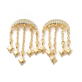 Cubic Zirconia Double Horn with Star Chandelier Earrings, Real 18K Gold Plated Brass Tassel Drop Earrings for Women, Cadmium Free & Lead Free