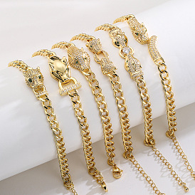 18k bracelet tête de léopard plaqué or avec pierres de zircon pour bijoux style hip hop femme