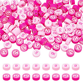 160pocs 2 цветные бусины из полимерной глины ручной работы, плоские круглые ленты символа борьбы против рака молочной железы