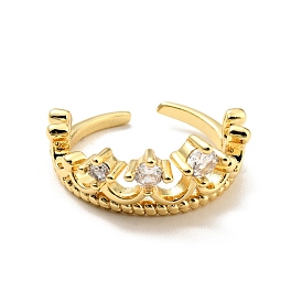 Cubic Zirconia Crown Open Cuff Ring, Real 18K Gold Plated Brass Jewelry for Women, Cadmium Free & Lead Free