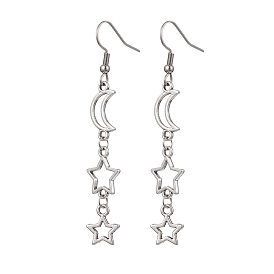 Alloy Dangle Earrings, Star and Moon