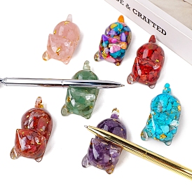 Resin Cat Display Decoration, with Natural & Synthetic Gemstone Chips inside Statues for Home Office Decorations