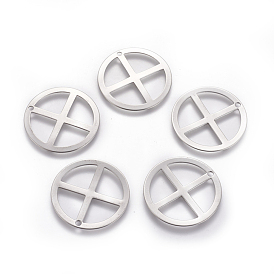 201 Stainless Steel Wheel Pendants, Flat Round with Cross