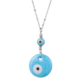 Light Sky Blue Glass Evil Eye Pendant Necklace with Alloy Cable Chains