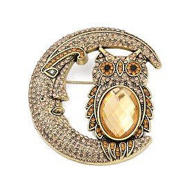 Сова с луной, броши из сплава стразов для одежды рюкзака