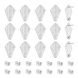 40шт. 304 серьги-гвоздики из нержавеющей стали, с вертикальной петлей, текстурированный воздушный змей, с ушными гайками 40 шт.