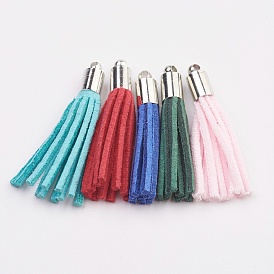 Faux Suede Tassel Pendants, with Platinum Tone Brass Findings