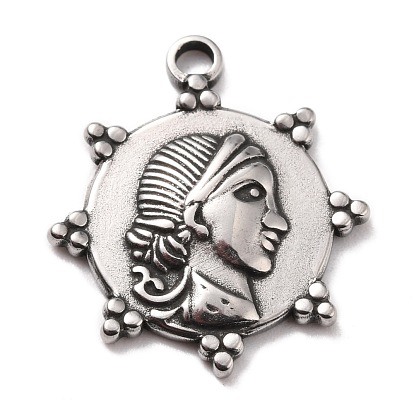 304 Stainless Steel Charms, Textured, Sun with Human