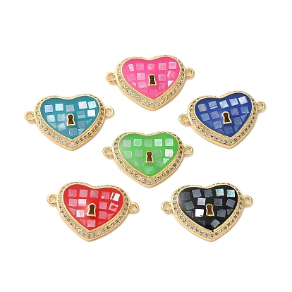 Покрытие стойки латунь микро паве прозрачный кубический цирконий звенья в форме сердца, с эмалью и ракушкой, реальный 18 k позолоченный, долговечный, без свинца и без кадмия