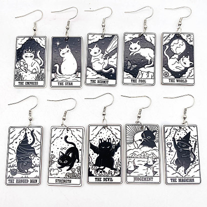 Акриловые серьги-подвески с мультяшной тематикой, прямоугольник с рисунком в форме кошки, платина