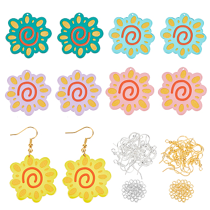 3D Printed Sunflower Charm Dangle Earring Making Kit for Girl Women, Including Acrylic Pendants, Brass Earring Hooks & Jump Rings
