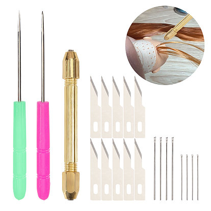 Наборы для самостоятельного изготовления кукольных волос, включая инструмент для пересадки волос куклы из нержавеющей стали, шило шитье инструмент, лезвие скульптурного ножа, стальные бортовые развертки