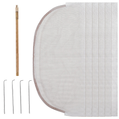 6piezas de tela de nailon, Accesorios de red para práctica de pelucas, con 1bolsa de herramientas de aguja para pelucas de encaje de acero inoxidable