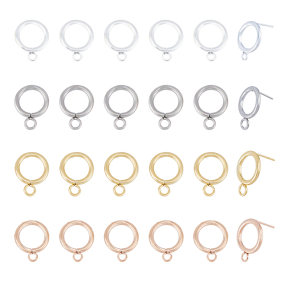 24 шт. 4 цвета 304 детали серьги-гвоздики из нержавеющей стали, с 316 штифтами из хирургической нержавеющей стали и горизонтальными петлями, кольцо