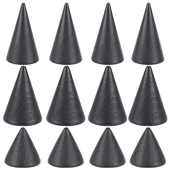 12Pcs 3 Style Wooden Finger Ring Display Stands, Cone Shaped
