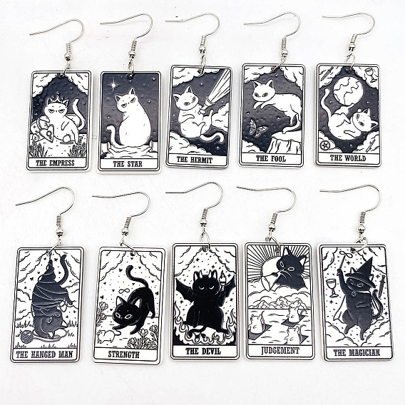 Акриловые серьги-подвески с мультяшной тематикой, прямоугольник с рисунком в форме кошки, платина