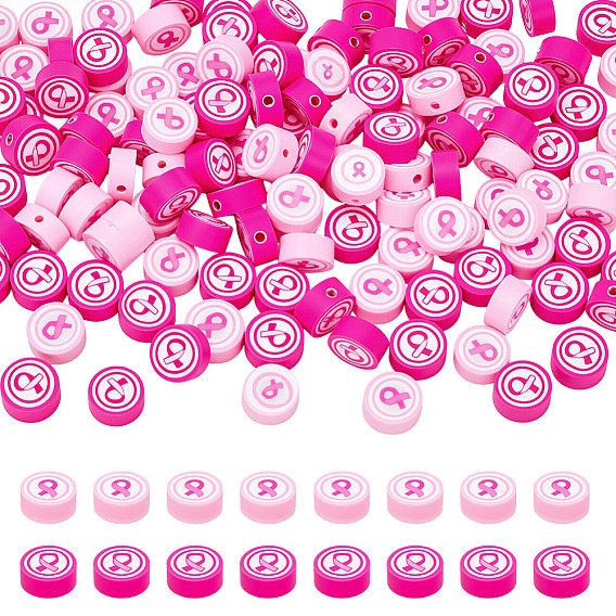 160pocs 2 цветные бусины из полимерной глины ручной работы, плоские круглые ленты символа борьбы против рака молочной железы