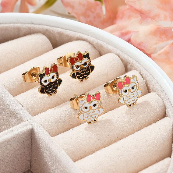 Серьги-гвоздики из латуни, сова, золотые