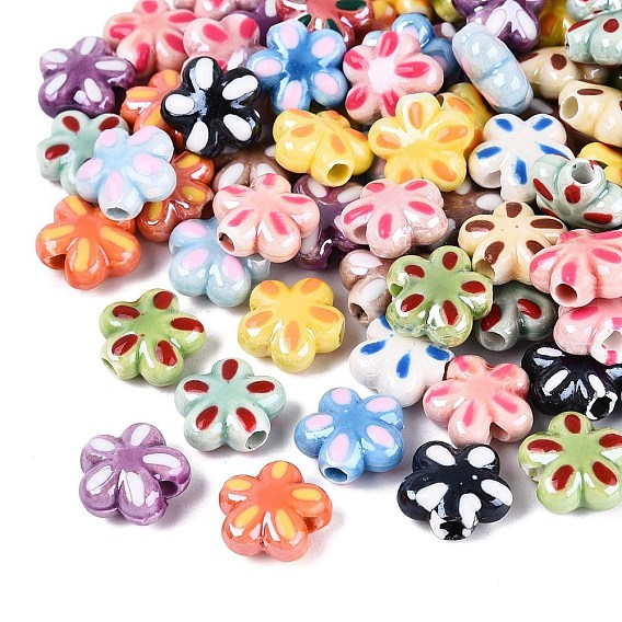 Handmade Porcelain Beads, Bright Glazed Porcelain, Flower