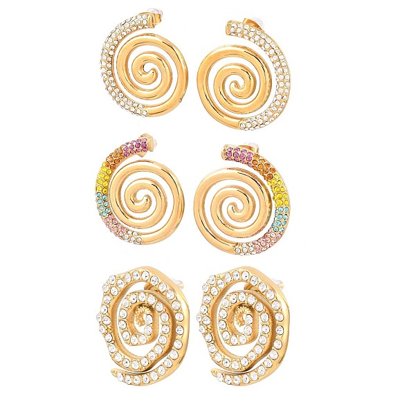 Вихревая спираль 304 серьги-гвоздики из нержавеющей стали для женщин, со стразами