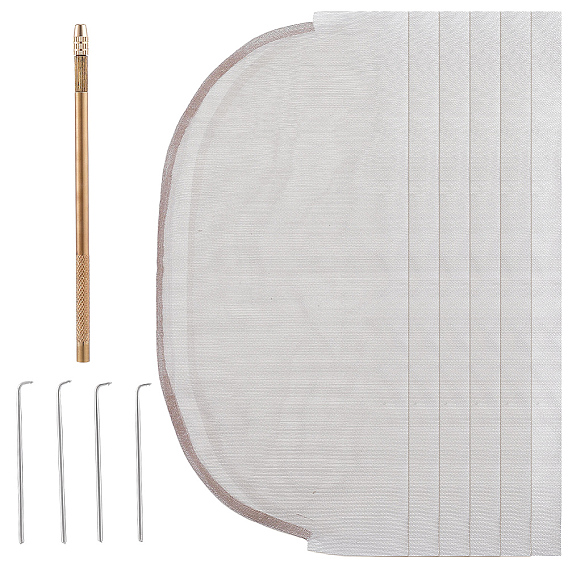 6Pcs Nylon Fabric, for Wig Practice Net Accessories, with 1Bag Stainless Steel Lace Wig Needle Tools