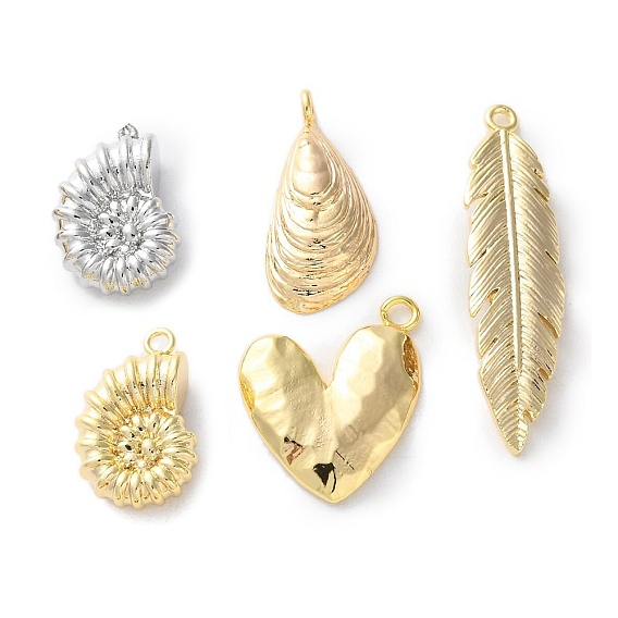 Латунные подвески, без кадмия, без никеля и без свинца, морская улитка/сердце/форма ракушки/перо
