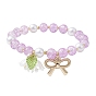 Imitation Pearl Glass & Acrylic Round Beaded Stretch Bracelets, with Alloy Bowknot Charms