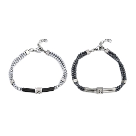 Synthetic Non-magnetic Hematite Beaded Bracelets, Anchor 304 Stainless Steel Link Bracelets for Men Women