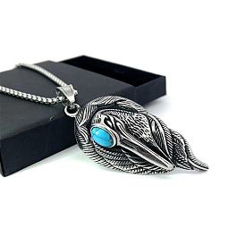 Винтажные панк-ожерелья из нержавеющей стали с подвеской в виде птицы из синтетической бирюзы