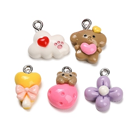 Opaque Resin Pendants, Mixed Shapes Charms, with Platinum Iron Loop