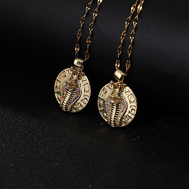 Retro 3D Cobra Pendant Necklace with Gold Plating and Micro Inlaid Diamonds