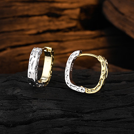 Irregular Texture Circle Earrings for Women, S925 Sterling Silver Minimalist Gold and Silver Contrast Design, Fashionable Personality Ear Hoops.