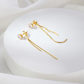 Элегантные плоские круглые серьги-гвоздики из нержавеющей стали с кисточками, цепочка-оберег, с четким кубического циркония