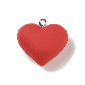 Opaque Resin Peach Love Pendants, 3D Heart Charms with Platinum Plated Iron Loops, for Valentine's Day