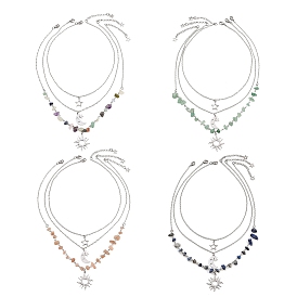 201 подвеска из нержавеющей стали с изображением солнца, луны и звезд и 304 цепочка из нержавеющей стали 3 многослойные ожерелья для женщин, цвет нержавеющей стали