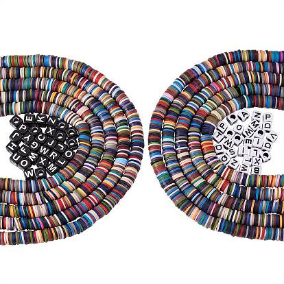 10 нитки ручной работы бусины из полимерной глины нитки, диск хейши бусины и 60 шт непрозрачные акриловые бусины со случайной начальной буквой