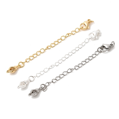 Удлинитель цепочки из латуни с микропаве и прозрачным кубическим цирконием, Цепочки с застежками-карабинами и подвеской в форме ракушки.