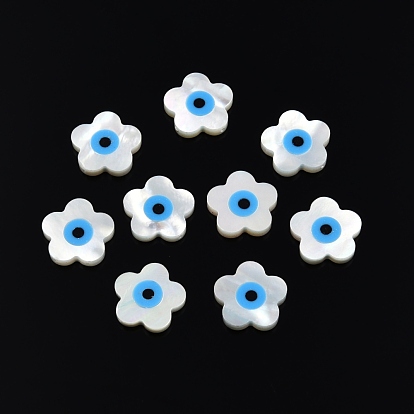 Natural White Shell Beads, with Synthetic Turquoise, Flower