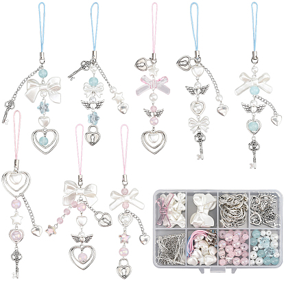 Наборы для самостоятельного изготовления ремешка для мобильного телефона с подвеской-бантом, включая подвески из сплава, Стеклянные бусины, акриловые имитация жемчужные бусы