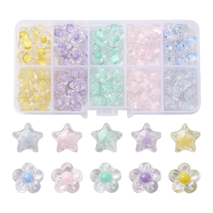 125Pcs 10 Style Transparent Acrylic Beads, Bead in Bead, Flower & Star