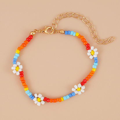 Rainbow Beaded Flower Bracelet Handmade Ethnic Jewelry