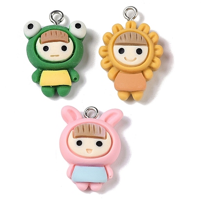 Непрозрачные подвески смолы, Подвески для мультяшных девушек с железными петлями с платиновым покрытием