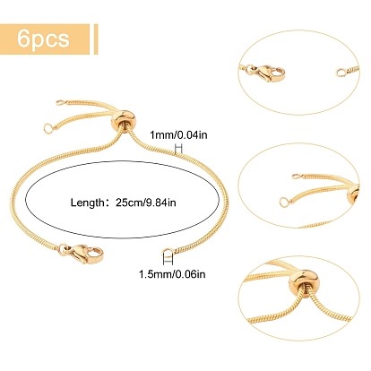 SUNNYCLUE 6Pcs Brass Slider Bracelets Makings, with Box Chains and Lobster Claw Clasps