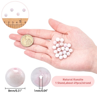 Brins de perles kunzite naturelles arricraft, perles de spodumène, ronde