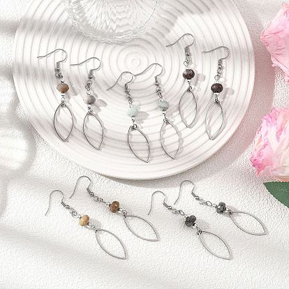 Серьги-подвески с натуральными драгоценными камнями в форме конского глаза, с 304 нержавеющей стали серьги крючки