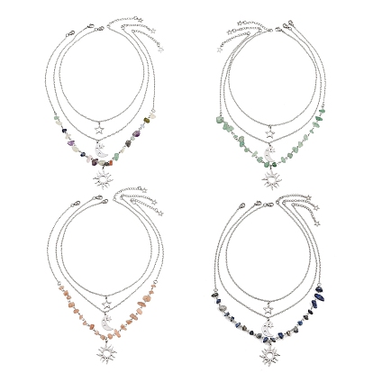 201 подвеска из нержавеющей стали с изображением солнца, луны и звезд и 304 цепочка из нержавеющей стали 3 многослойные ожерелья для женщин, цвет нержавеющей стали